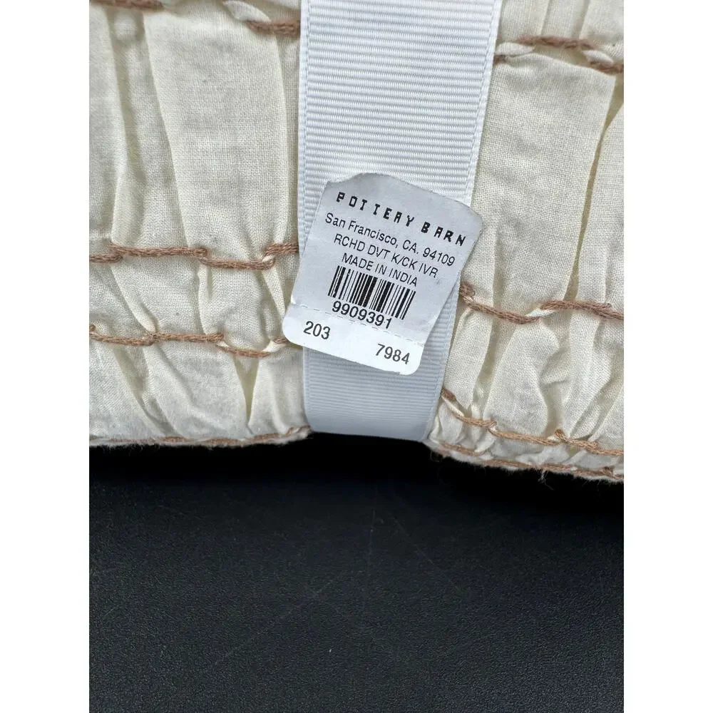 NEW Pottery Barn Ruched Voile King Cal King Duvet Cover w/ 2 Shams Ivory Cotton